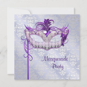 Elegante silberne Purpur-Maskenparty Einladung