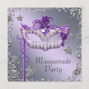 Elegante silberne Purpur-Maskenparty Einladung