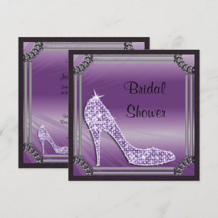 Elegante silberne Rahmen-Lila-Stiletto-Brautparty Einladung