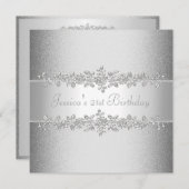 Elegante Silberne Rose Geburtstagsparty Einladung (Vorne/Hinten)