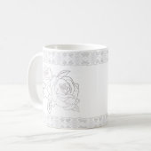 Elegante silberne Rose und Spitzenstickerei Kaffeetasse (Vorderseite Links)