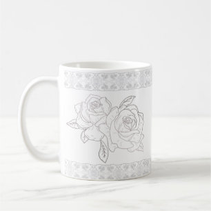 Elegante silberne Rose und Spitzenstickerei Kaffeetasse
