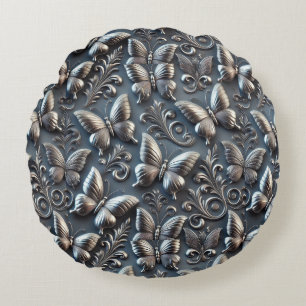 Elegante silberne Schmetterlinge mit aufwendigen B Rundes Kissen