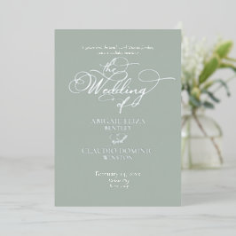 Elegante silberne Schrift auf einem Salbei-Italien Folieneinladung