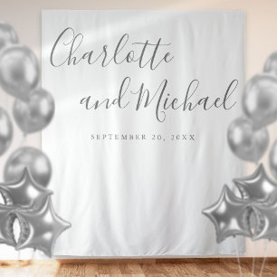 Elegante silberne Schrift Hochzeits-Fotobooth-Kuli Wandteppich