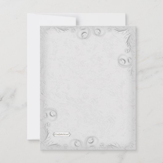 Elegante silberne Scrollwork formale Hochzeit Einladung (Rückseite)