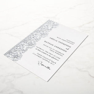 Elegante silberne Spitzen-Hochzeitsfolien-Einladun Folieneinladung