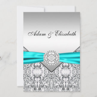 Elegante silberne tealblaue Hochzeitseinladungen Einladung