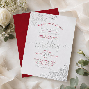 Elegante, silberne und karmesinrote Hochzeit auf w Folieneinladung