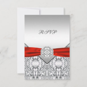 Elegante silberne und rote Hochzeits-RSVP RSVP Karte