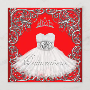 Elegante silberne und rote Quinceanera-Einladungen Einladung