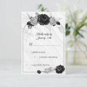 Elegante silberne und schwarze Blume RSVP Karte (Stehend Vorderseite)