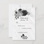 Elegante silberne und schwarze Blume RSVP Karte (Vorderseite)