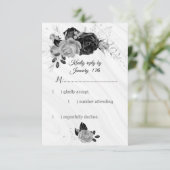 Elegante silberne und schwarze Blume RSVP Karte (Stehend Vorderseite)