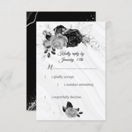 Elegante silberne und schwarze Blume RSVP Karte