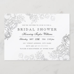 Elegante silberne Vintage-Blumen-Hochzeitsshower-E Einladung