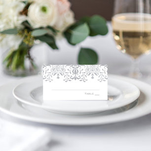Elegante silberne Vintage-Glamour-Hochzeit Platzkarte