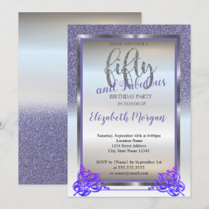 Elegante Silberne, Violetter Glitter 50. Geburtsta Einladung