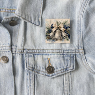 Elegante silberne Weihnachtsglocken Aquarell Button