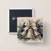 Elegante silberne Weihnachtsglocken Aquarell Button (Vorne & Hinten)