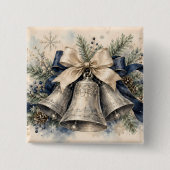 Elegante silberne Weihnachtsglocken Aquarell Button (Vorderseite)