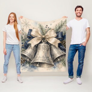 Elegante silberne Weihnachtsglocken Aquarell Fleecedecke