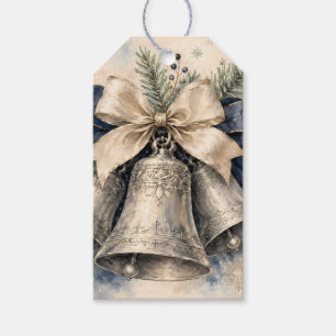 Elegante silberne Weihnachtsglocken Aquarell Geschenkanhänger
