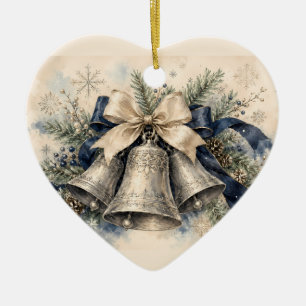 Elegante silberne Weihnachtsglocken Aquarell Keramik Ornament