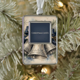 Elegante silberne Weihnachtsglocken Aquarell Rahmen-Ornament Silber