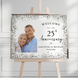 Elegante silberne Willkommensgruß zur 25. Hochzeit Poster