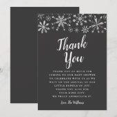 Elegante silberne Winter-Märchenland-Babyparty Dankeskarte (Vorne/Hinten)