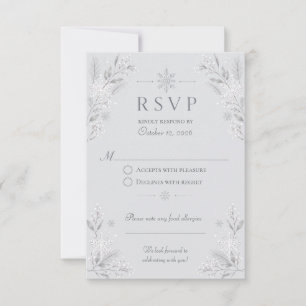 Elegante silberne Winter-Schnee-Hochzeit RSVP Karte