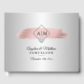 Elegante Silberrosa Rose Gold Monogramme Hochzeit Gästebuch (Vorderseite)