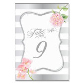 Elegante Silberstreifen Pink Hydrangea-Tischkarte Tischnummer (Vorderseite)