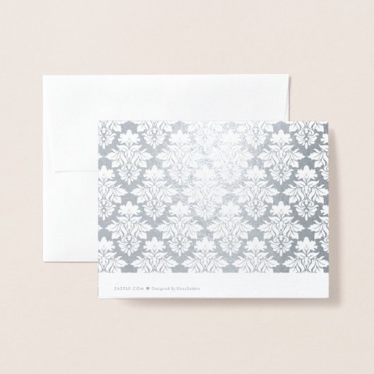 Elegante Silberteufel Damask Danke Note Card Folienkarte (Rückseite mit Umschlag)