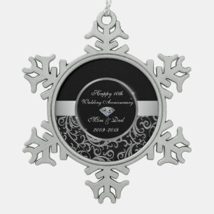 Elegante Silberwirbel zum 10. Hochzeitstag Schneeflocken Zinn-Ornament