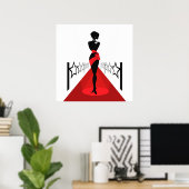 Elegante Silhouette auf rotem Teppich mit Sternen Poster (Heimbüro)