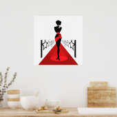 Elegante Silhouette auf rotem Teppich mit Sternen Poster (Küche)