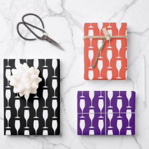 Elegante Silhouette aus Weinglas Geschenkpapier Set