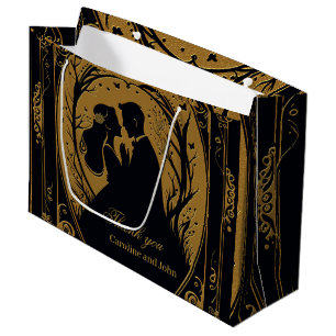 Elegante Silhouette einer Braut und eines Bräutiga Große Geschenktüte
