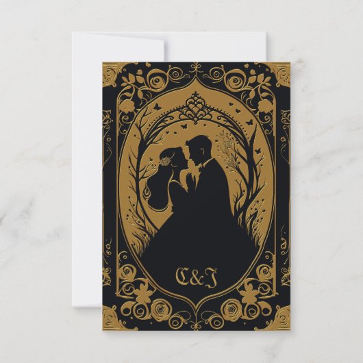 Elegante Silhouette einer Braut und eines Bräutiga RSVP Karte (Rückseite)