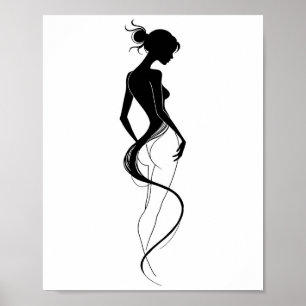 Elegante Silhouette einer Frau, abstrakte Linienku Poster