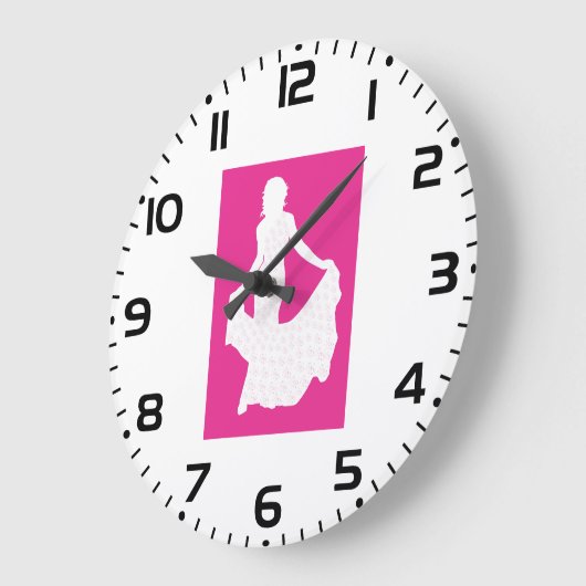 Elegante Silhouette einer Frau in "Flower Gown" Große Wanduhr (Winkel)