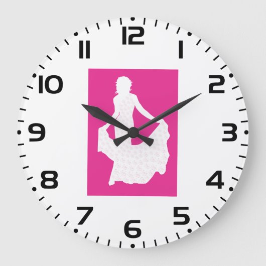 Elegante Silhouette einer Frau in "Flower Gown" Große Wanduhr (Vorderseite)