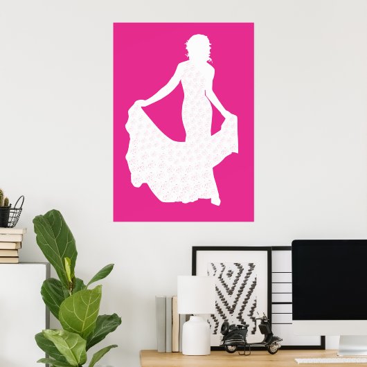 Elegante Silhouette einer Frau in "Flower Gown" Poster (Heimbüro)