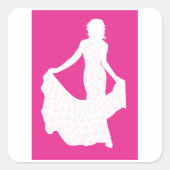 Elegante Silhouette einer Frau in "Flower Gown" Quadratischer Aufkleber (Vorderseite)
