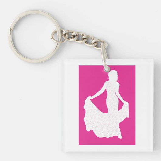 Elegante Silhouette einer Frau in "Flower Gown" Schlüsselanhänger (Vorderseite)