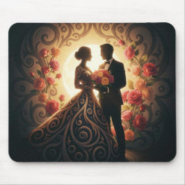 Elegante Silhouette eines Paares mit Rose Mousepad