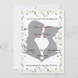 Elegante Silhouette Hochzeitsfeier mit Blumen Einladung