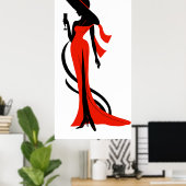 Elegante Silhouette Rotes Kleid mit Weinglas Poster (Heimbüro)